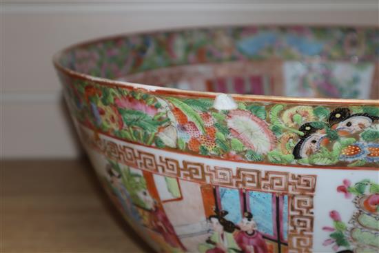 A Chinese Canton famille rose punch bowl, c. 1830-50, Dia 36cm